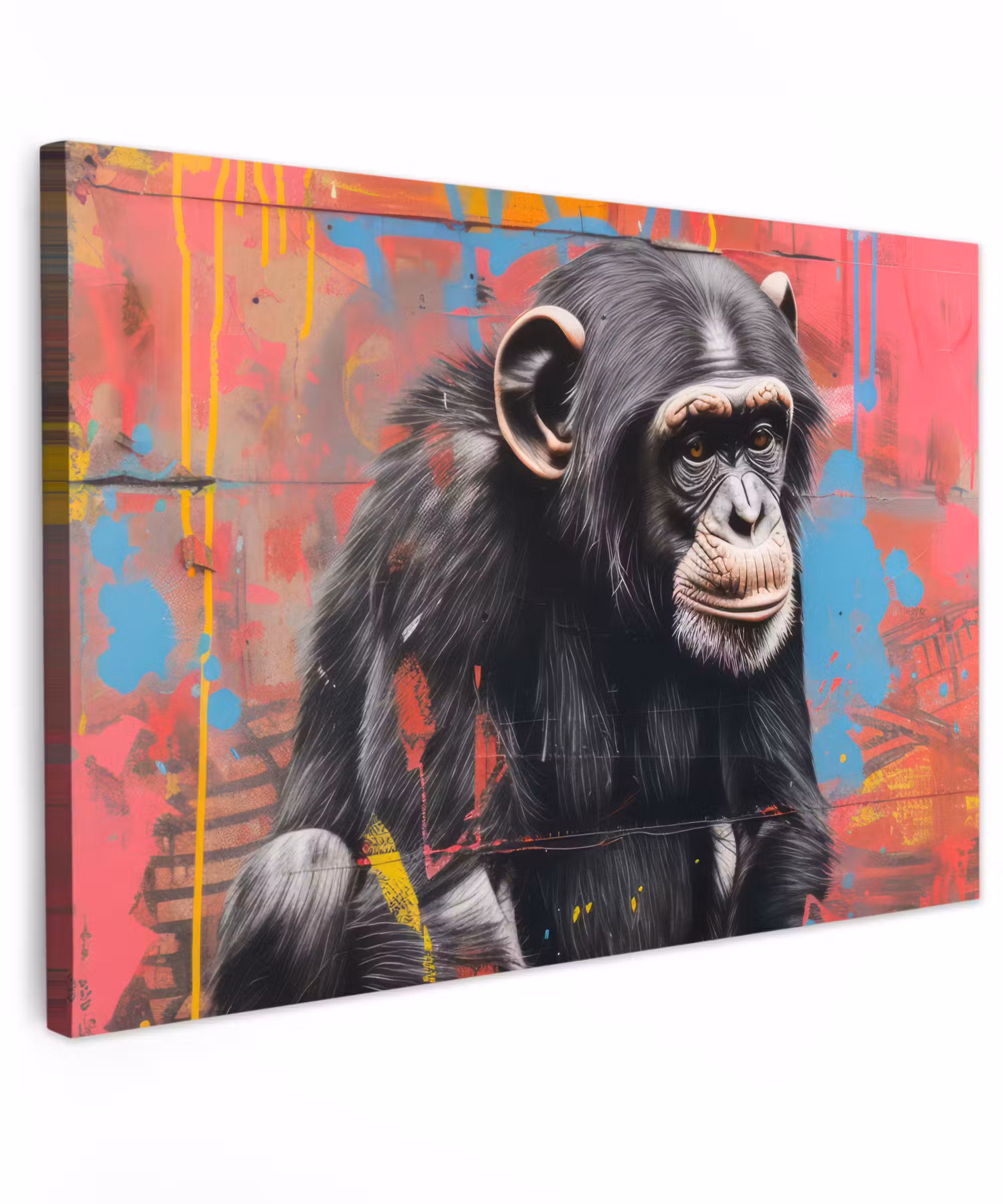 Canvas schilderij - Graffiti - Chimpansee - Dieren - Street art - Banksy
