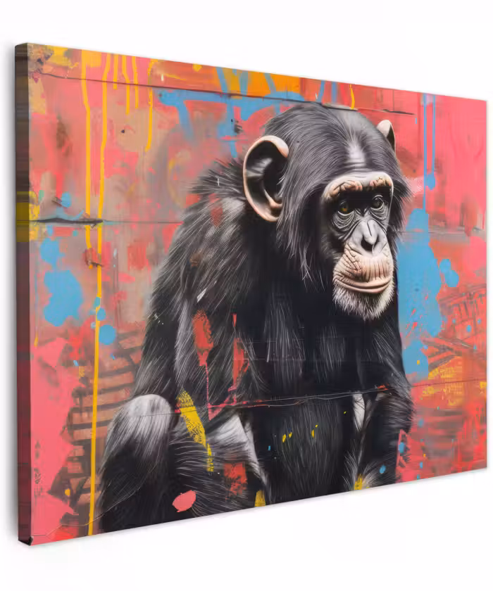 Canvas schilderij - Graffiti - Chimpansee - Dieren - Street art - Banksy