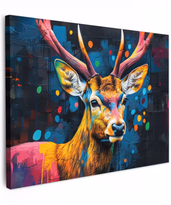 Canvas schilderij - Graffiti - Hert - Dier - Kleurrijk