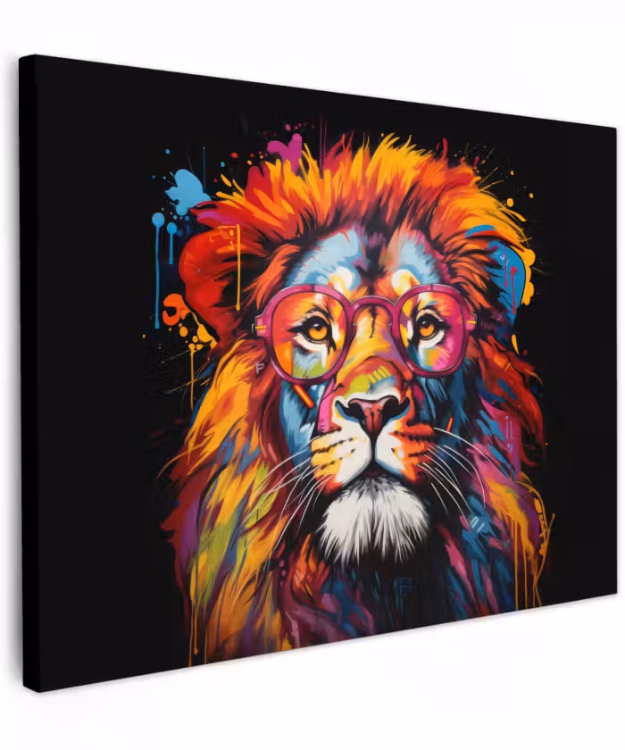 Canvas schilderij - Graffiti - Leeuw - Bril - Zwart