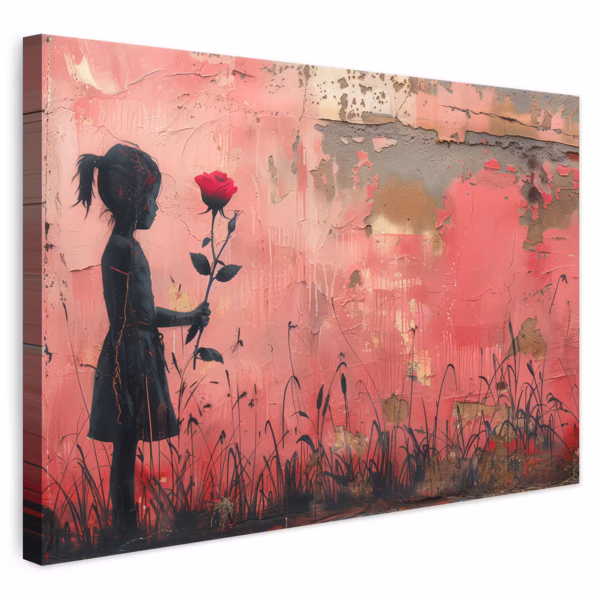 Canvas schilderij - Graffiti - Meisje - Roze - Street art - Roos - Banksy