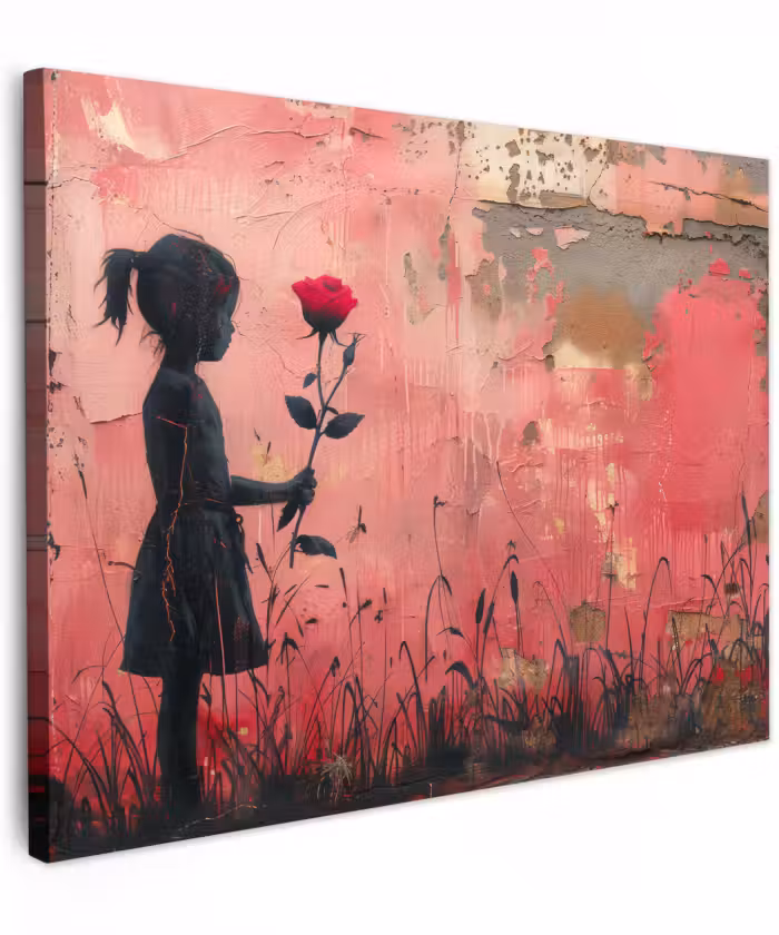 Canvas schilderij - Graffiti - Meisje - Roze - Street art - Roos - Banksy