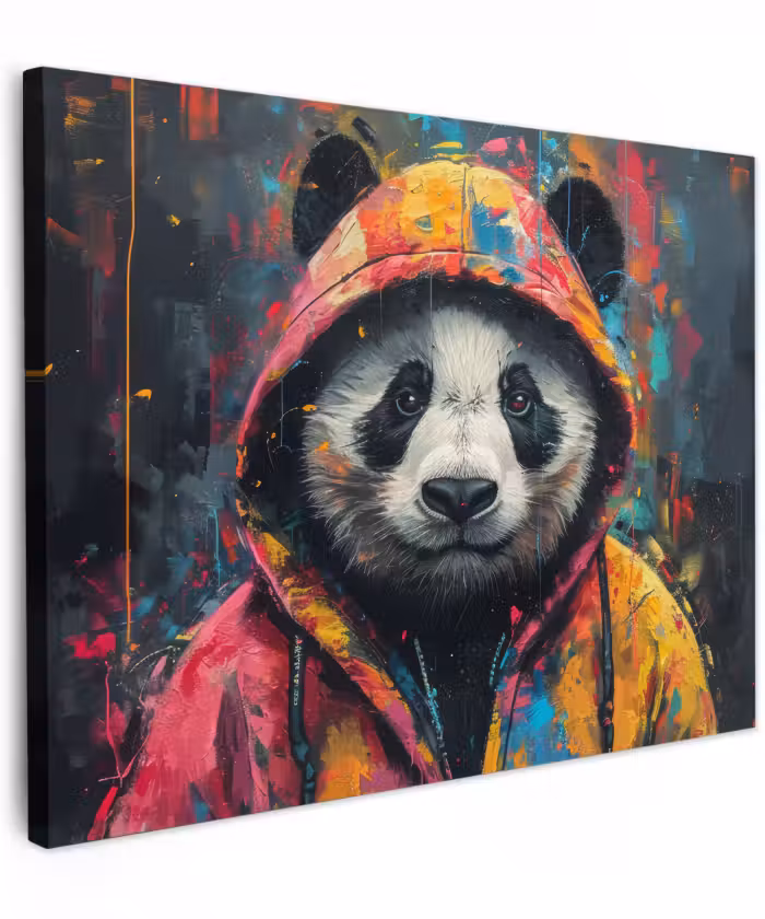 Canvas schilderij - Graffiti - Panda - Jas - Kleurrijk