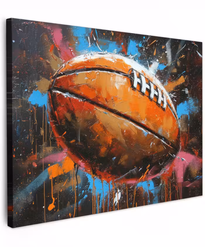 Canvas schilderij - Graffiti - Rugby - Kleurrijk - Rugbybal