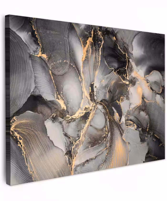 Canvas schilderij - Grijs - Luxe  - Goud - Marmer