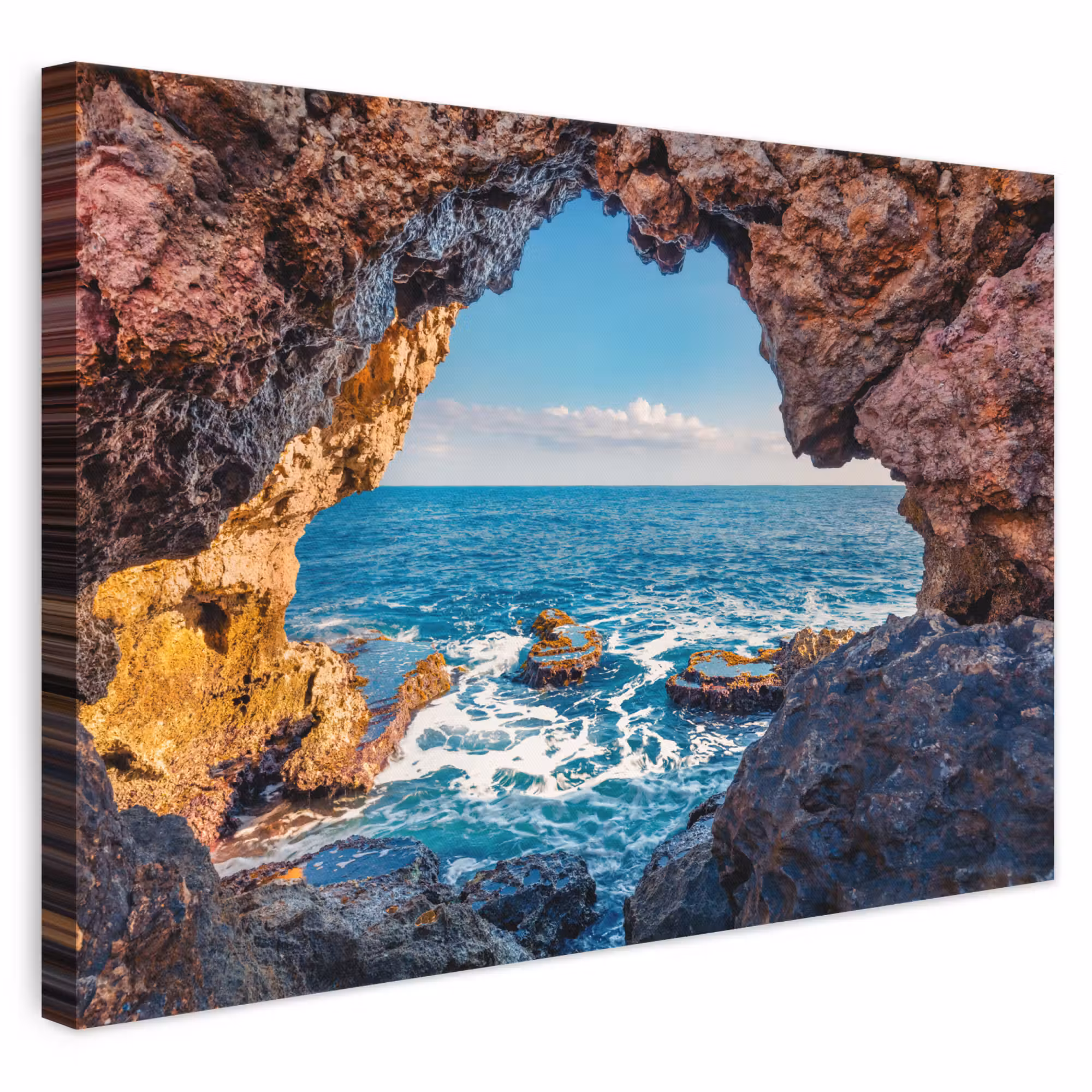 Canvas schilderij - Grot - Zee - Rotsen - Natuur
