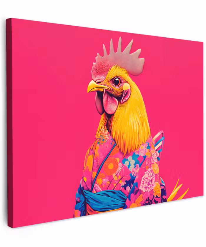Canvas schilderij - Haan - Kleurrijk - Kimono - Roze