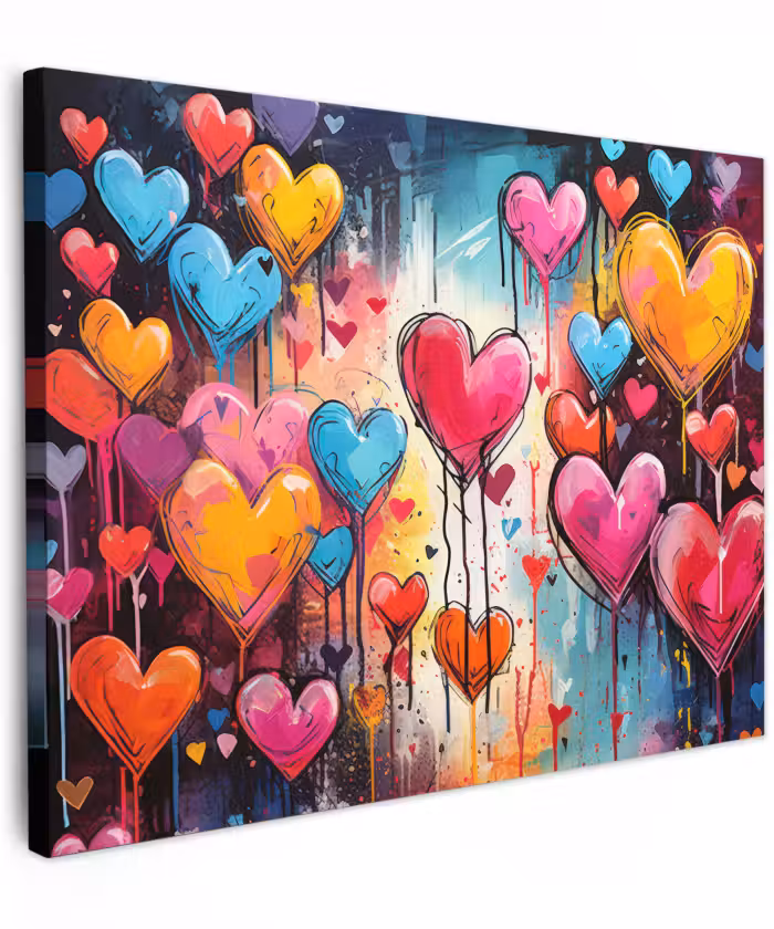 Canvas schilderij - Hartjes - Kleuren - Kunst - Liefde