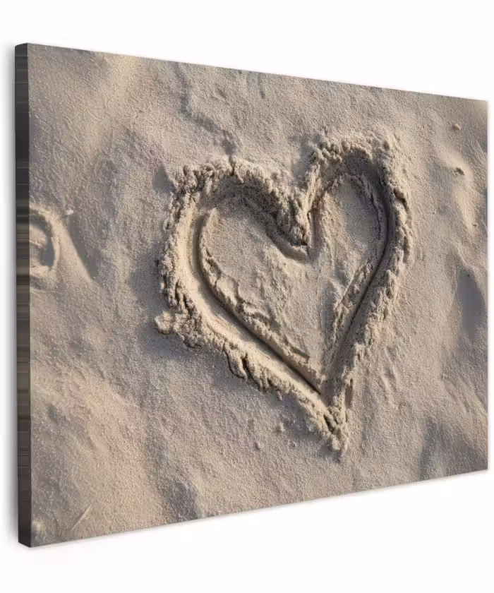 Canvas schilderij - Hartvorm - Getekend - Beige - Zand