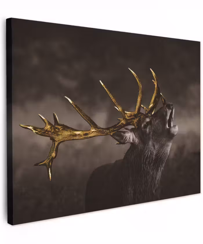 Canvas schilderij - Hert - Black - Gold