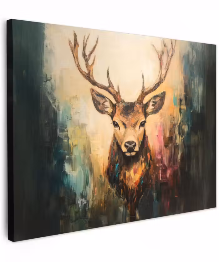 Canvas schilderij - Hert - Geverfd - Gewei - Bruin
