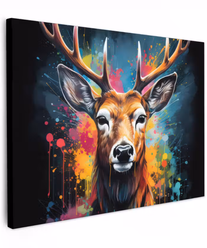 Canvas schilderij - Hert - Graffiti - Dieren - Kleuren