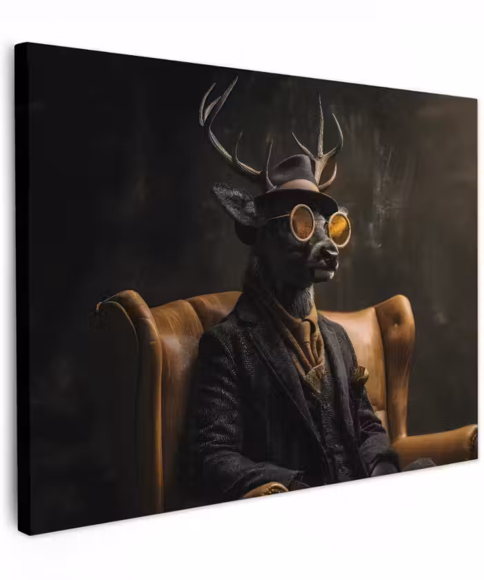 Canvas schilderij - Hert - Zonnebril - Zwart - Pak
