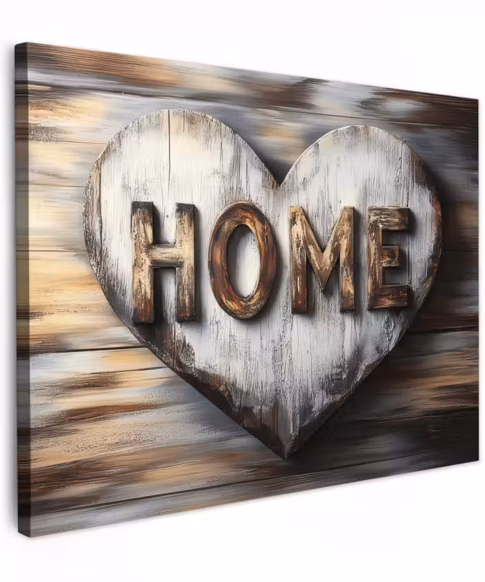 Canvas schilderij - Home - Hart - Houtlook - Liefde
