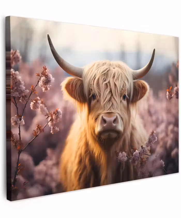 Canvas schilderij - Schotse hooglander - Lente - Hooglanden