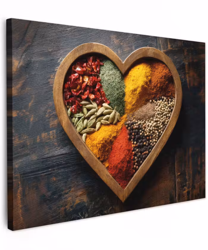 Canvas schilderij - Houten - Hart - Kleurrijke - Specerijen