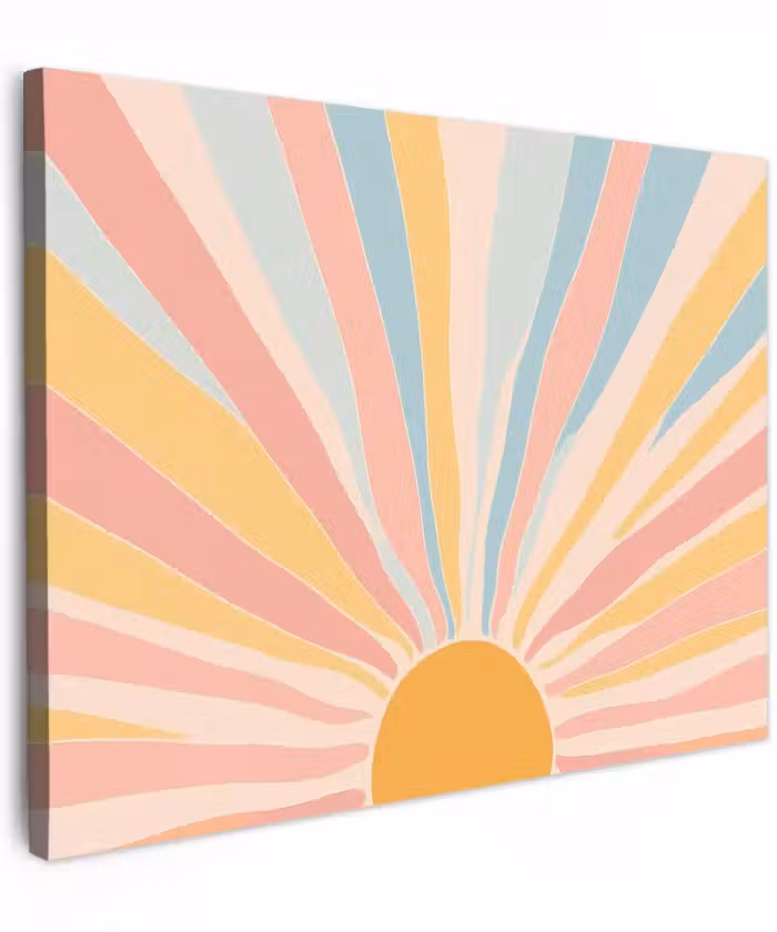 Canvas schilderij - Illustratie - Zon - Pastelkleuren