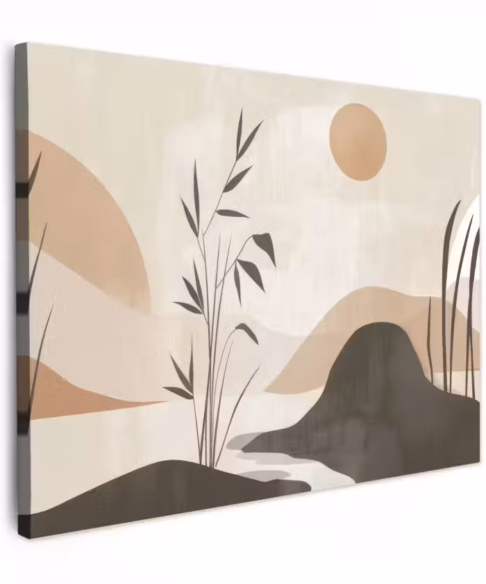 Canvas schilderij - Japandi - Landschap - Beige