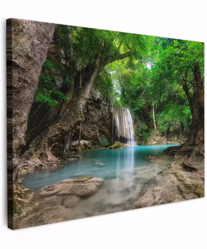 Canvas schilderij - Jungle - Waterval - Planten - Water - Natuur