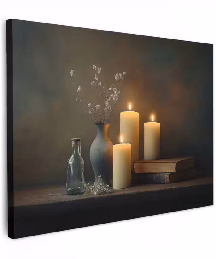 Canvas schilderij - Kaarsen - Stilleven - Rustiek - Boeken
