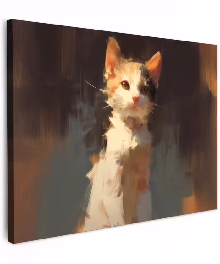 Canvas schilderij - Kat - Geschilderd - Artistiek - Wit