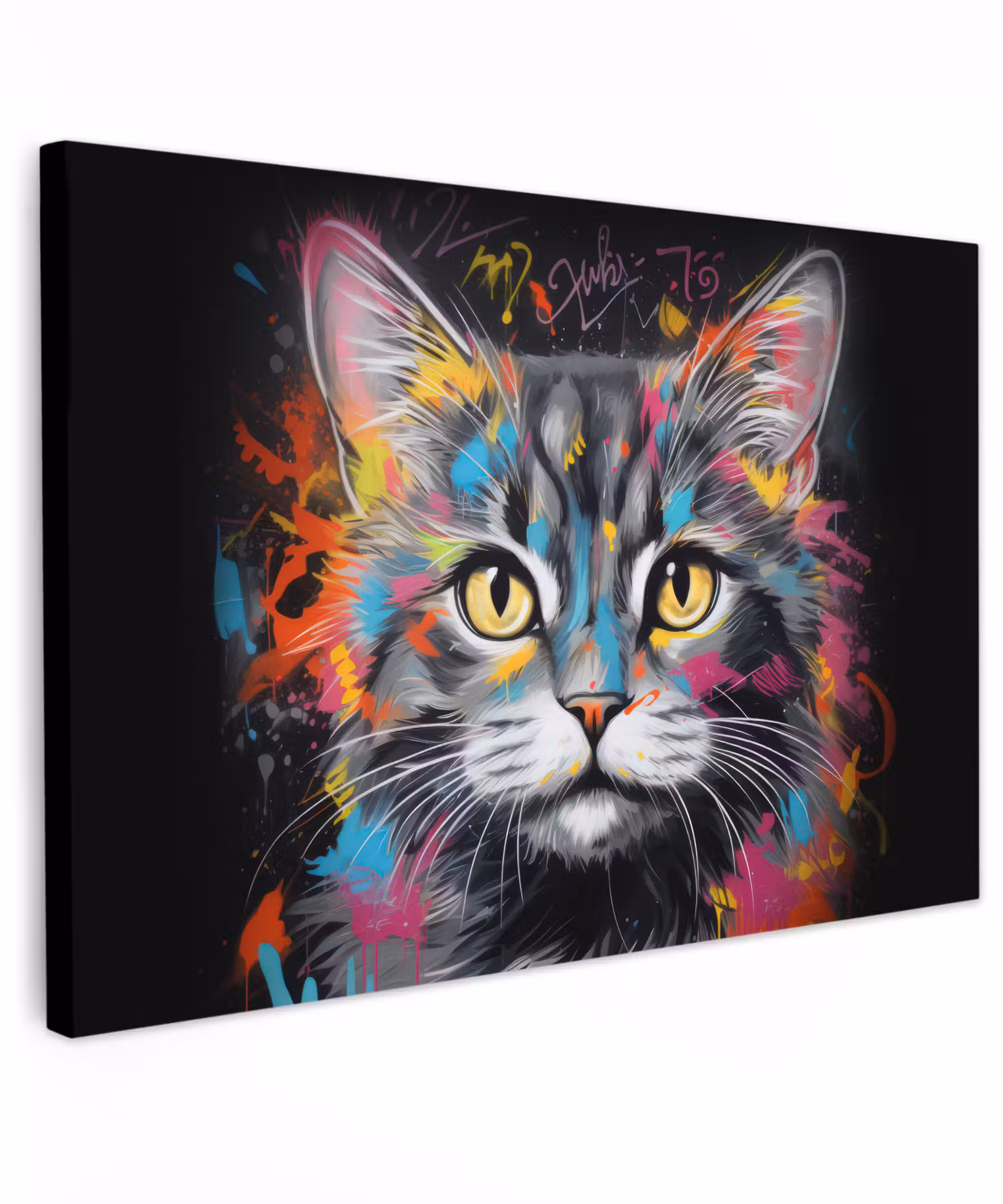 Canvas schilderij - Kat - Graffiti - Dieren - Kleuren - Grijs