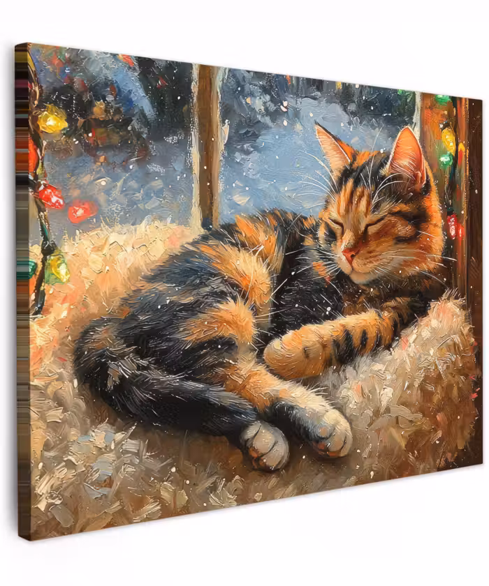 Canvas schilderij - Kat - Kerst - Winter - Dier