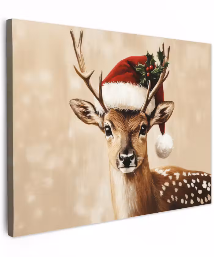 Canvas schilderij - Kerst - Hert - Gewei - Rood