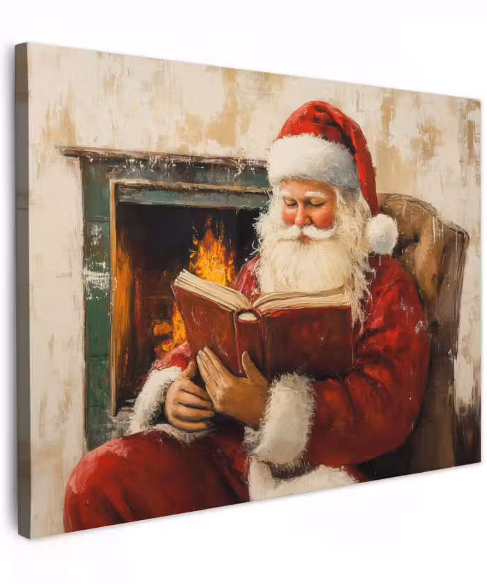 Canvas schilderij - Kerst - Kerstman - Winter - Open Haard