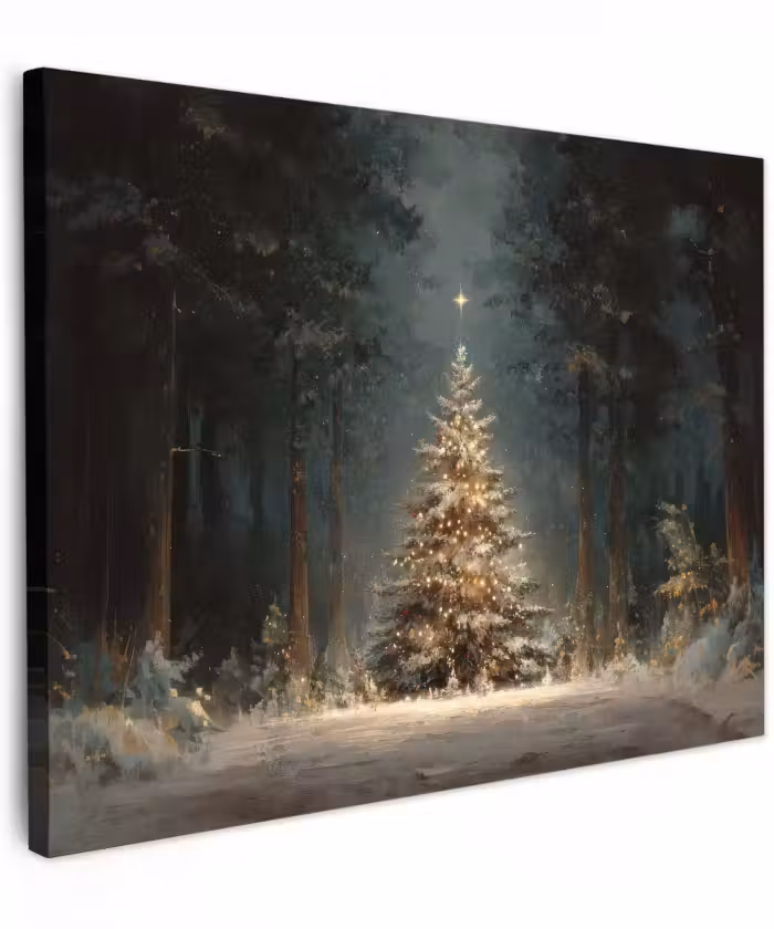 Canvas schilderij - Kerstboom - Bos - Sneeuw - meerkleurig