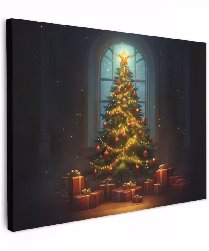 Canvas schilderij - Kerstboom - Cadeau - Kerst - Winter