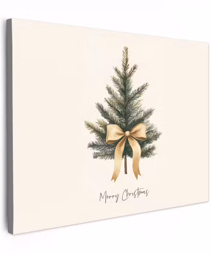 Canvas schilderij - Kerstboom - Kerst - Merry Christmas - Beige