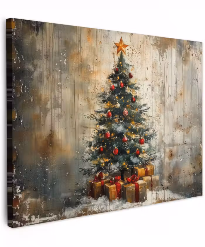 Canvas schilderij - Kerstboom - Vintage - Kerst - Cadeau