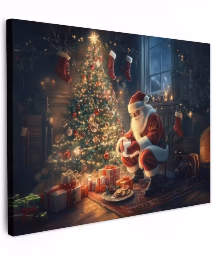 Canvas schilderij - Kerstman - Haard - Donker