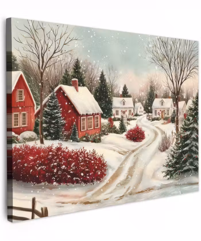 Canvas schilderij - Kerstsfeer - Landelijk - Rood