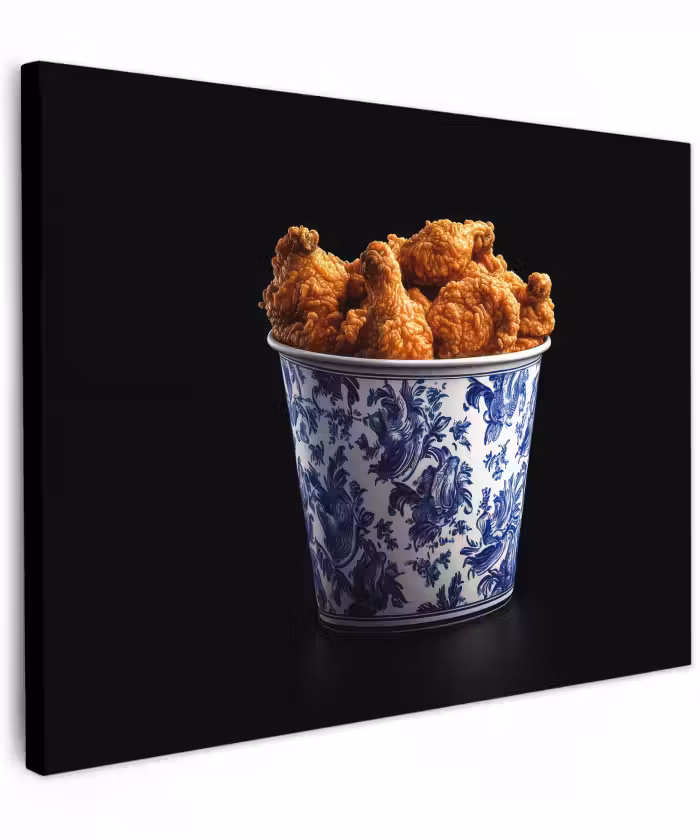 Canvas schilderij - Kip - Bucket - Delfts blauw - Lekker