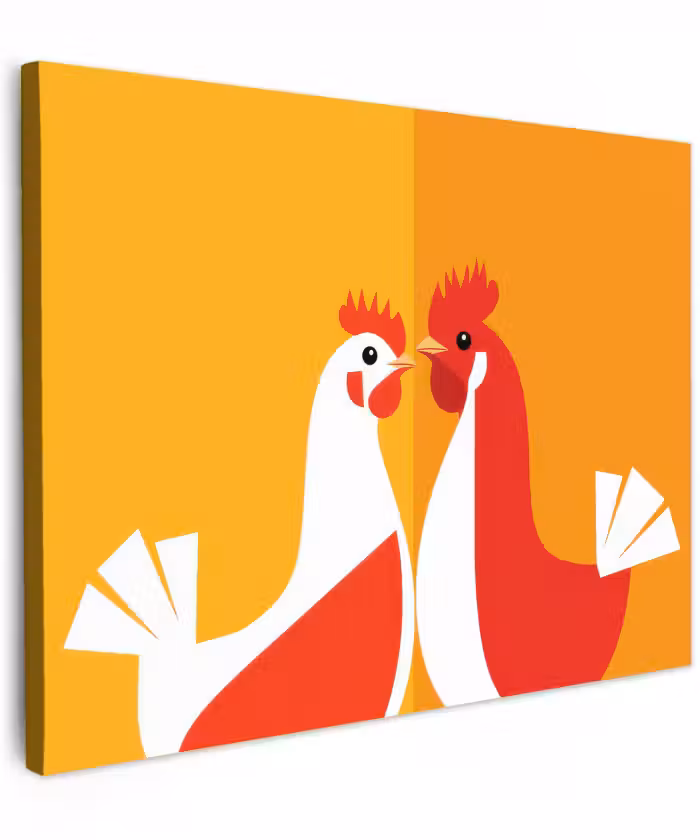 Canvas schilderij - Kippen - Oranje - Vlakken