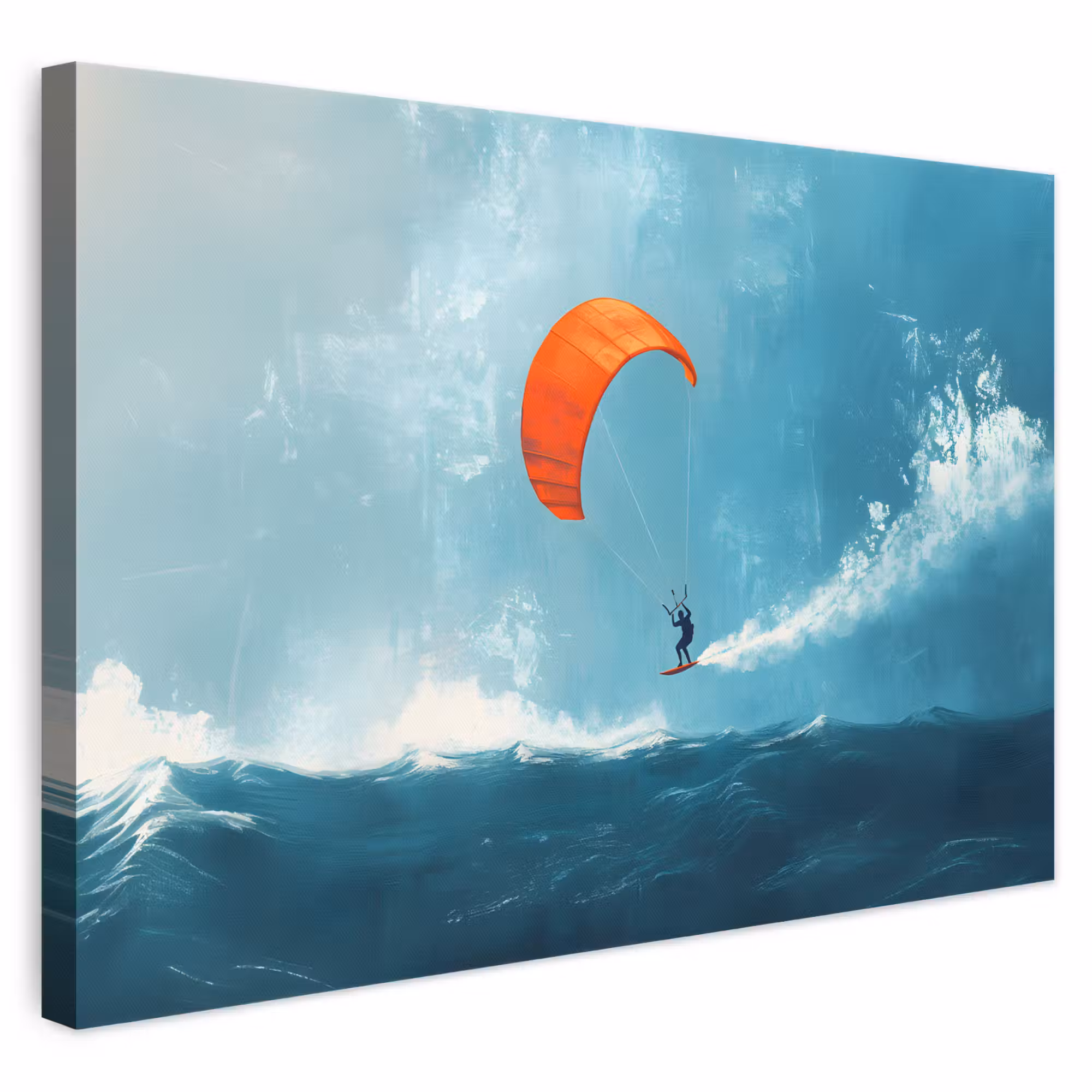 Canvas schilderij - Kitesurfer - Oranje - Zee - Lucht