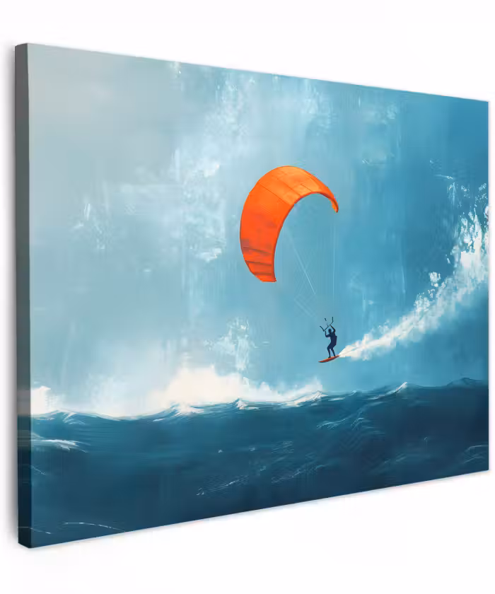 Canvas schilderij - Kitesurfer - Oranje - Zee - Lucht
