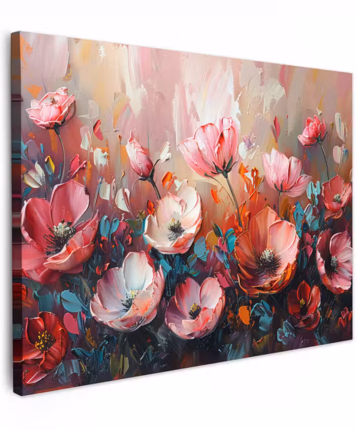 Canvas schilderij - Klaprozen - Roze - Bloemen - Botanisch - Kunst