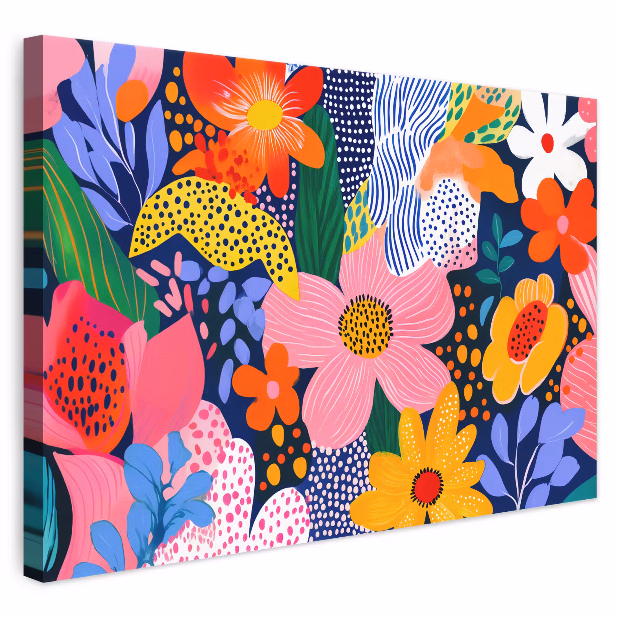 Canvas schilderij - Kleurrijk - Bloemen - Abstract - Stippen