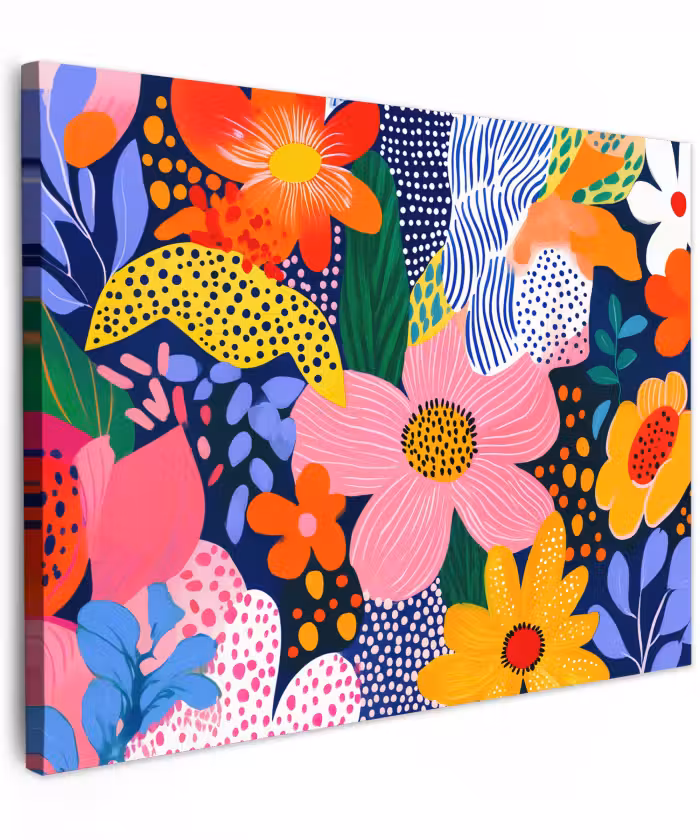 Canvas schilderij - Kleurrijk - Bloemen - Abstract - Stippen