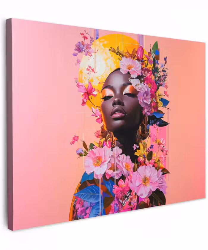 Canvas schilderij - Kleurrijk - Bloemen - Vrouw - Zon