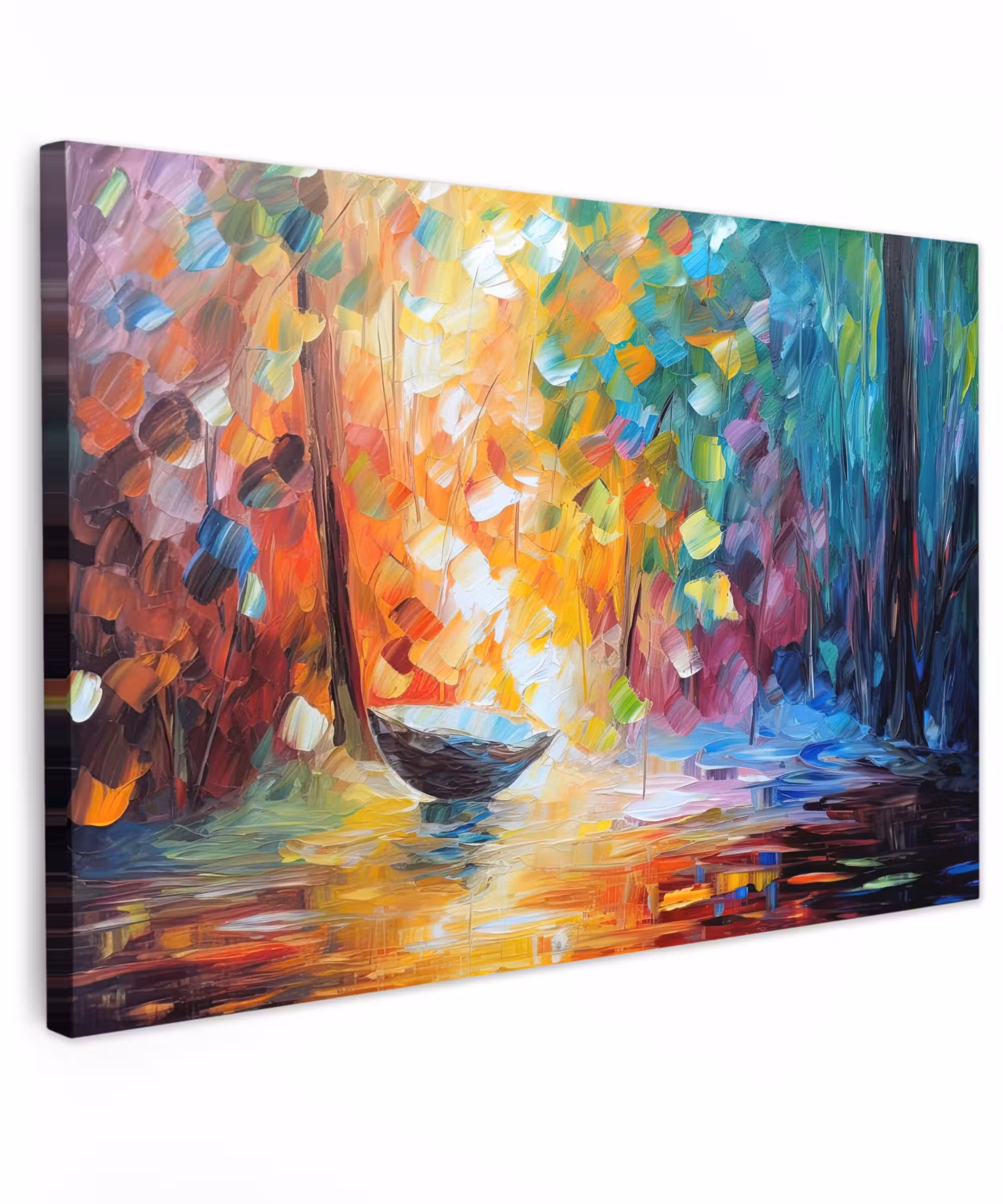 Canvas schilderij - Kleurrijk - Olieverf - Water - Boot