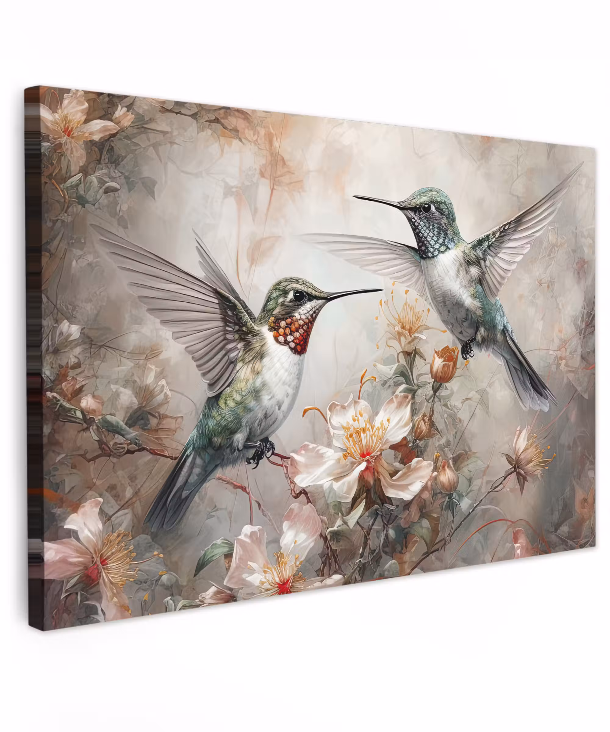 Canvas schilderij - Kolibrie - Vogels - Bloemen - Planten
