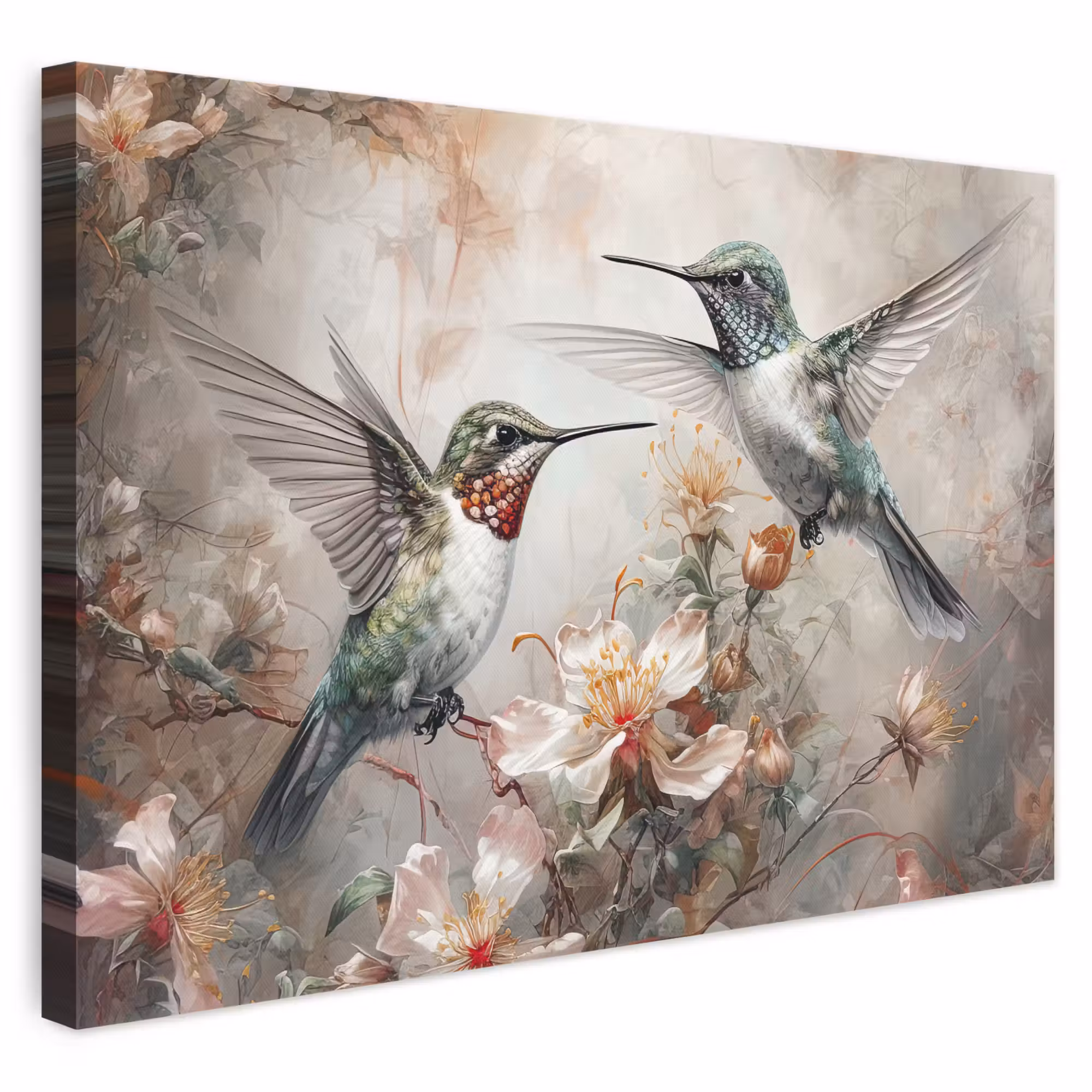 Canvas schilderij - Kolibrie - Vogels - Bloemen - Planten