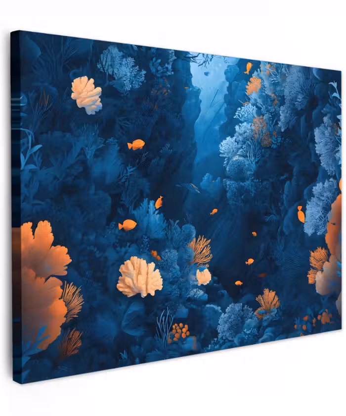 Canvas schilderij - Koraalrif - Vissen - Oceaan - Blauw