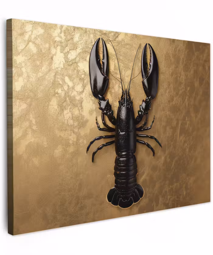 Canvas schilderij - Kreeft - Zwart - Goud - Luxe