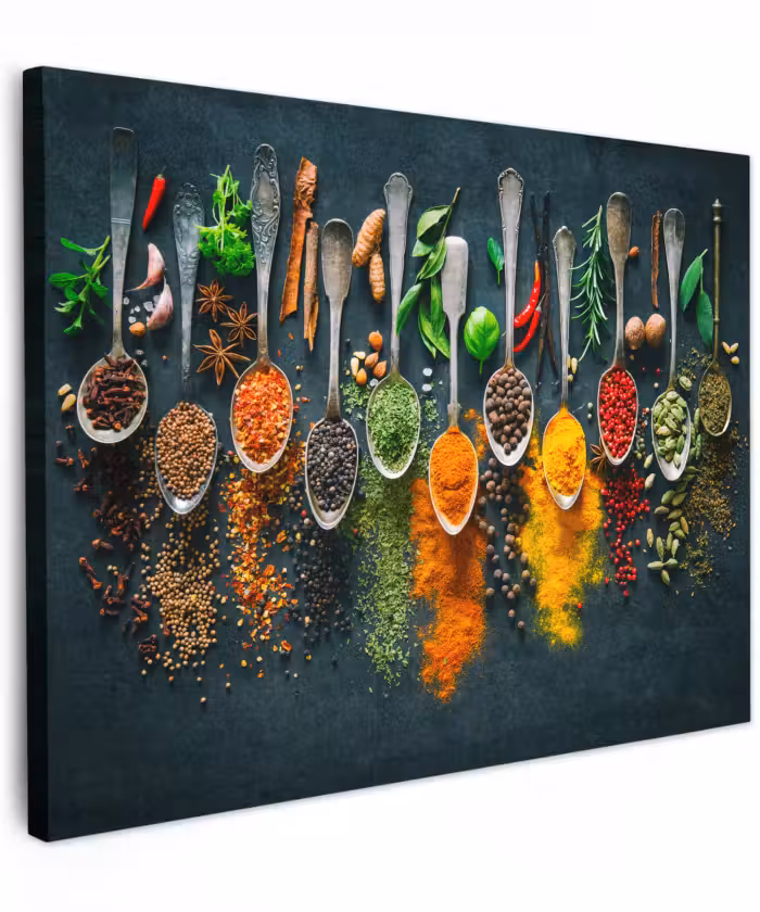 Canvas schilderij - Kruiden - Specerijen - Lepels