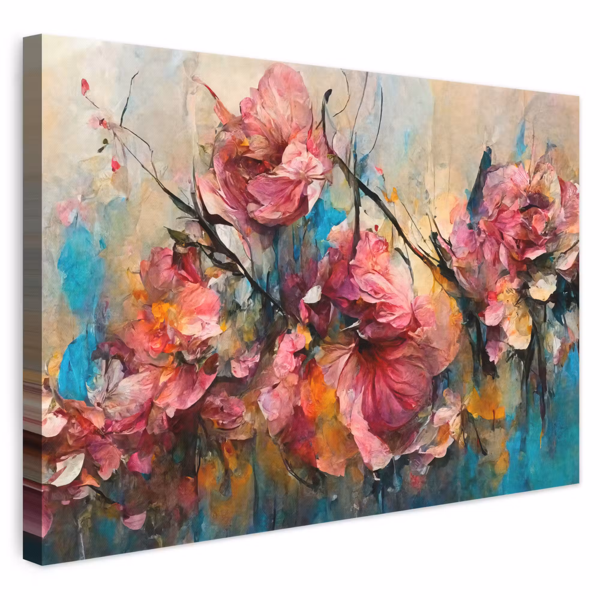 Canvas schilderij - Kunst - Bloemen - Roze - Rozen - Natuur